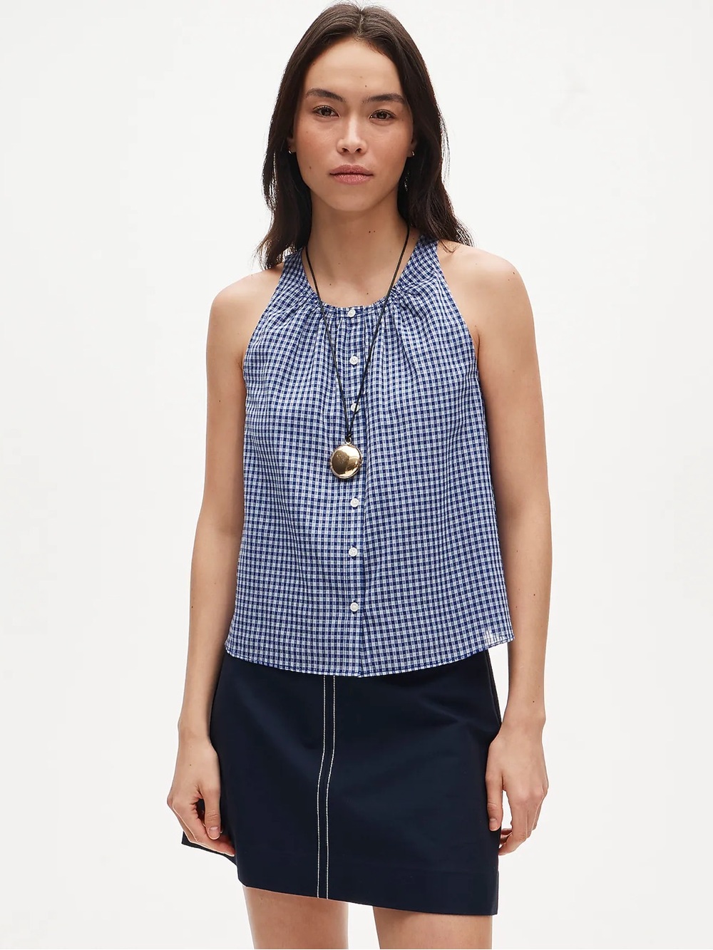 J. Crew High Neck Sleeveless Tank Top in Gingham Cotton Voile Women Size Large